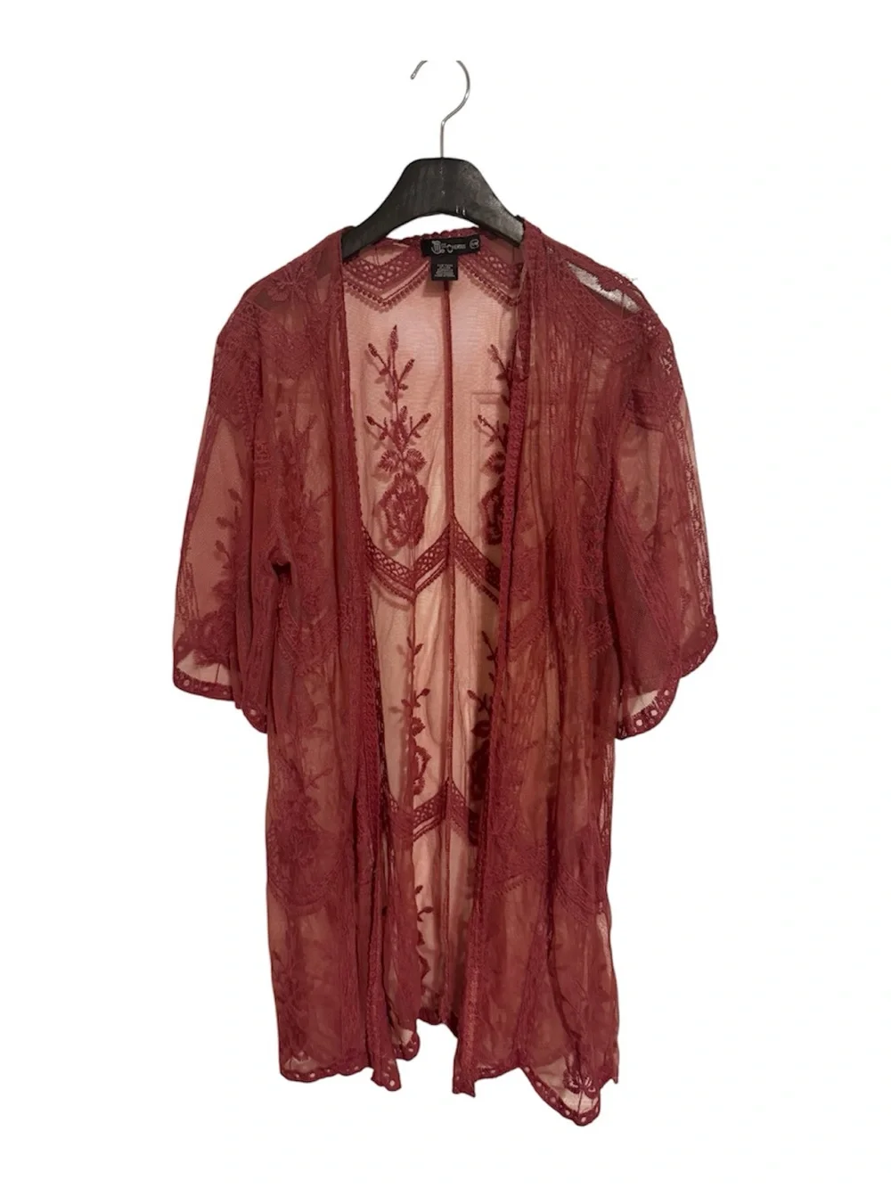 Ava Burgundy Lace Sheer Kimono